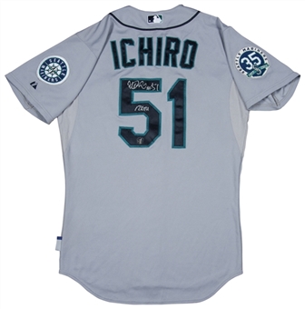 2012 Ichiro Suzuki Game Used and Signed/Inscribed Seattle Mariners Road Jersey (Ichiro LOA)